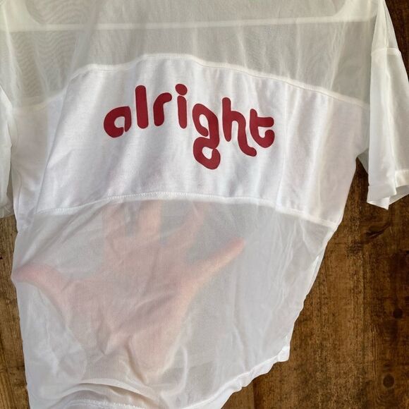 Alright Graphic White Sheer Mesh Workout Short Sleeve Top - Picture 4 of 6